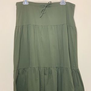 Boho 3-Tier Olive Green Drawstring Skirt Size Large